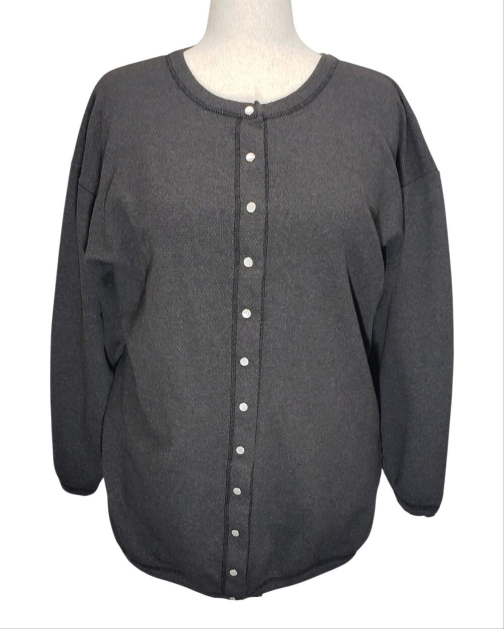 Briazzi Dark Gray Knit Cardigan Pearl Snap Vintage Cozychic 90s Minimalist